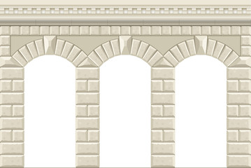 Arch in the wall of white cut stone and travertine marble for a window or door in the classic style - obrazy, fototapety, plakaty