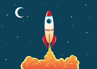 rocket soars into the sky.