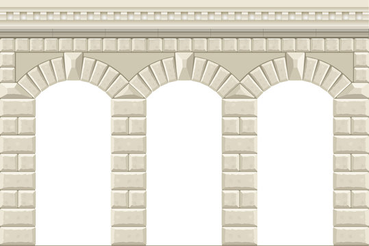 Arch in the wall of white cut stone and travertine marble for a window or door in the classic style