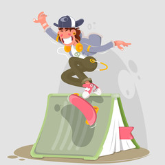 Cool vector hipster man longboarding extremely action