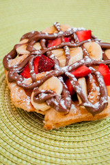 Belgian Waffle with caramel and Strawberries