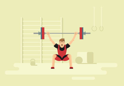 Weightlifting snatch. Workout in the gym.