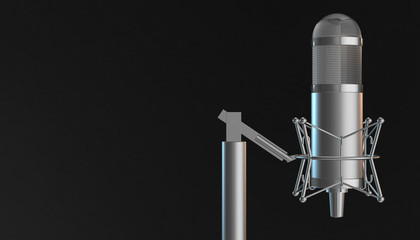 Retro aluminium microphone. 3d render