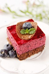 Brownie with blueberry mousse