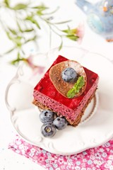 Brownie with blueberry mousse