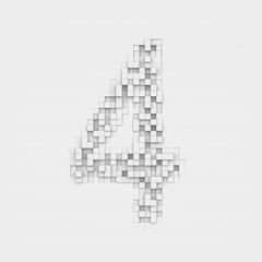 Rendering number 4 made up of white square uneven tiles