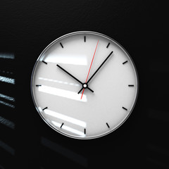  Simple classic black and white round wall clock on black 3d rendering