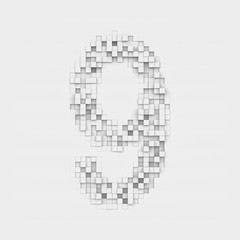 Rendering number 9 made up of white square uneven tiles