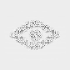 Rendering white eye icon made up of many square uneven blocks.