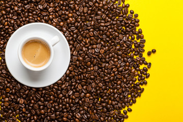 Cup of coffee and beans