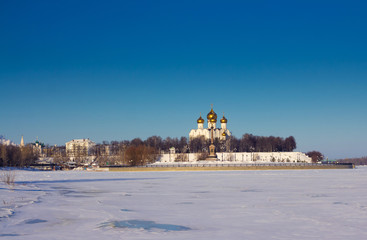 View of the embankment in the area of the confluence of the river Kotorosl in the Volga River....