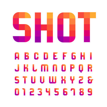 Mosaic font. Vector alphabet with latin letters and numbers.