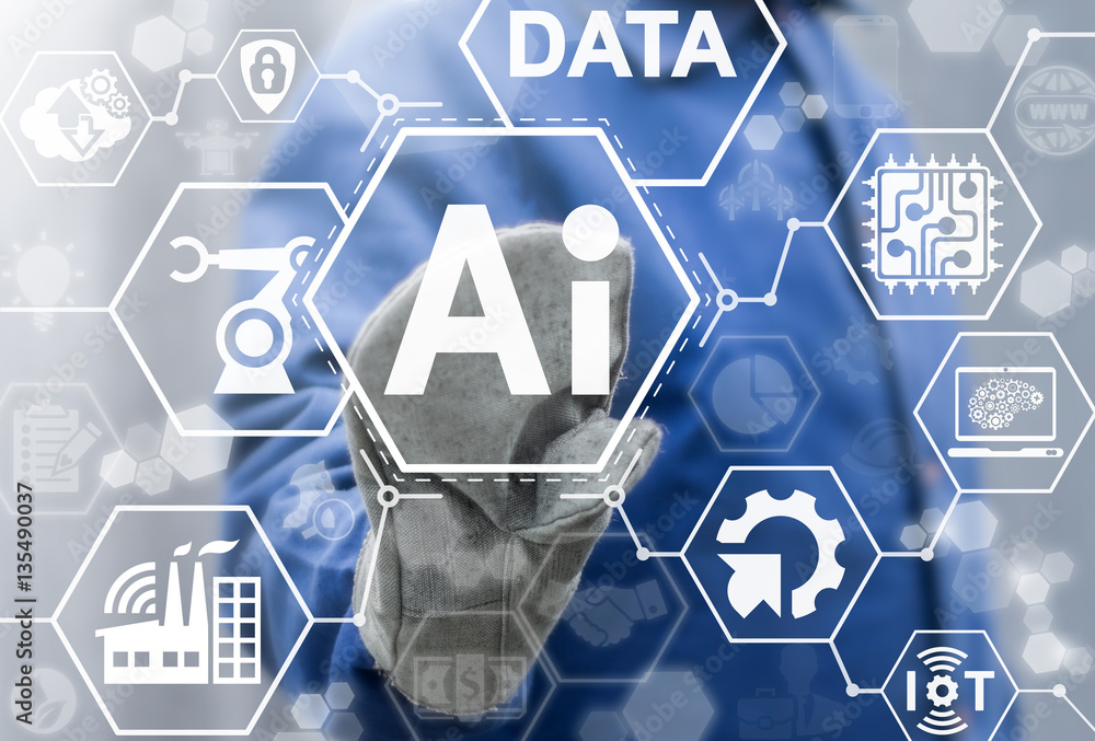 Aufkleber artificial intelligence industry 4.0 integration iot industrial business web computing concept. ai f