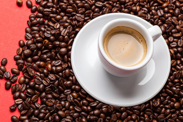 Cup of coffee and beans