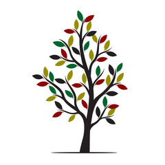Color Tree and Leafs. Vector Illustration.