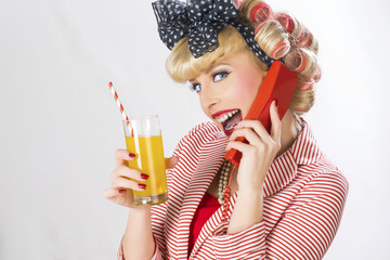 Pin-up woman with juice