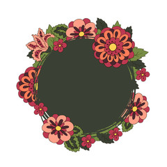 White Doodle Cover, card, banner. Place for an inscription. Round doodle label green