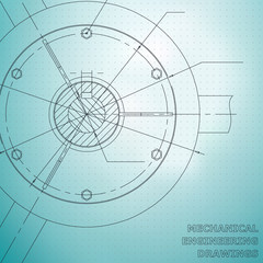 Mechanical engineering drawings. Engineering illustration. Blue. Points