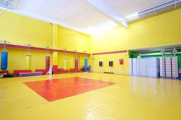 Fitness hall with punching bags