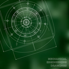 Mechanical engineering drawings. Engineering illustration. Vector background. Green