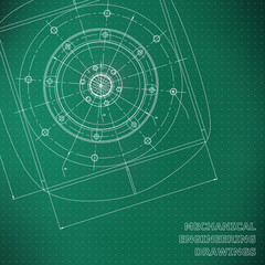 Mechanical engineering drawings. Engineering illustration. Vector background. Green. Points line