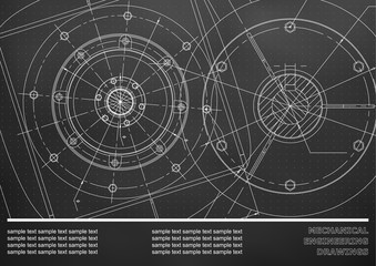 Vector Mechanical engineering drawings on a black background. Cover, Background for inscription labels. Corporate Identity. Points