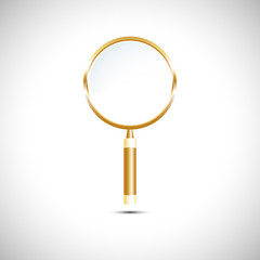 Gold Search Icon. Magnifying glass Icon. Zoom Out Icon. Find Icon. Vector illustration.
