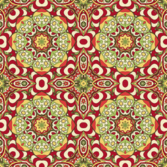 Seamless Mandala. Zentangl. Seamless ornament for creativity. Oriental motifs. Relax, meditation. Flower. Red and green colors