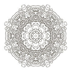 Oriental beautiful ornament. Mandala. Round pattern. Hand drawing. Relax. Coloring