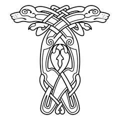 Celtic zoomorphic national figure. Animal Dog head with ornament.