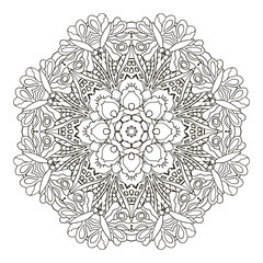 Oriental beautiful ornament. Mandala. Round pattern. Hand drawing. Relax, yoga. Coloring