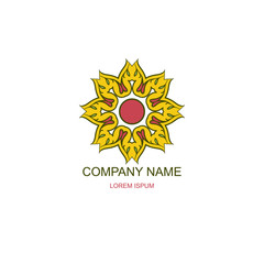 Business logo, emblem. Floral, Oriental logo. Sunny logo. Eco, natural motive. Flower, sunflower