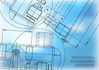 Mechanical Engineering drawing. Blueprints. Mechanics. Blue Cover. Engineering design