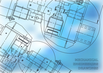Mechanical Engineering drawing. Blueprints. Mechanics. Blue Cover. Engineering design, production