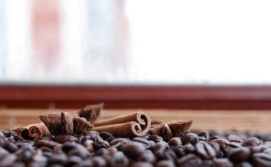 Flavored coffee beans, anise Spices for Christmas cakes cinnamon sticks star anise and cloves...