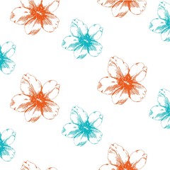 Orange Blue Flower Pattern