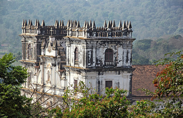 The spires of Saint Anne Church, Santana Church, a 17 th century church in Portuguese baroque...