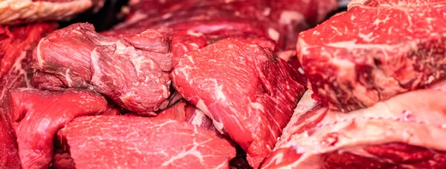 Acrylic prints Meat fresh raw meat of beef for steaks at butcher shop