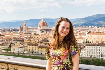 View of a girl at the Michelangelo Square in Florence in Italy