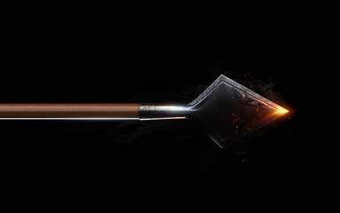 Blazing flying arrows on black background isolated. Concept. 3d render