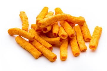 Potato fry on white isolated background.