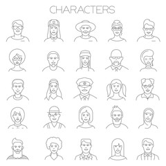 Thin line vector online people icon set. 