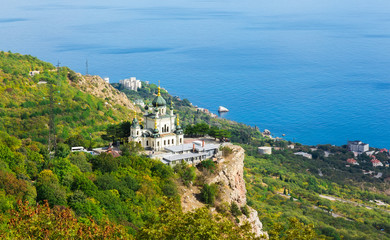 Fototapeta na wymiar Church of Christ's Resurrection over the settlement of Foros, Crimea,