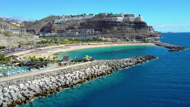 Flying over the beautiful Amadores beach at Gran Canaria