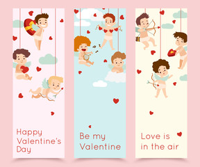 Valentines day banner with angel. Vector illustration.
