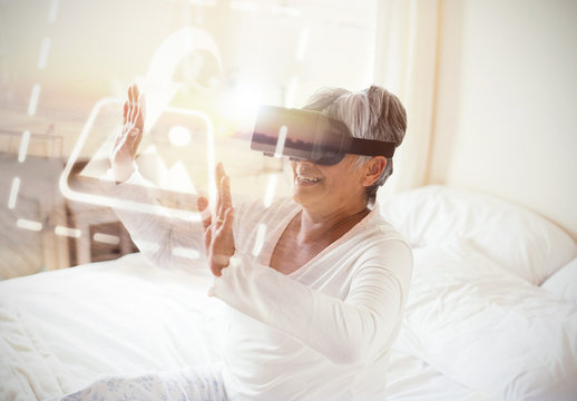 Senior VR User on Bed Mockup 1