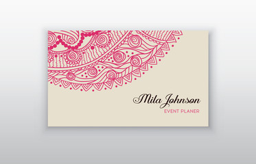 Business card, decorative ornamental invitation collection. Hand drawn Islam, Arabic, Indian, lace pattern. Retro Vintage business card. Vector background. Card or invitation.