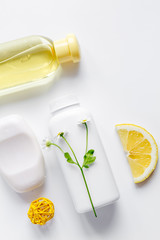 natural organic cosmetics for baby on white background top view