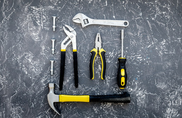 Tools for repairing top view on stone background