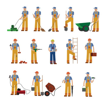 construction worker, a collection of vector illustration of a flat style.